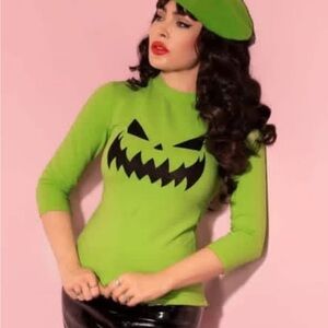 Vixen by Micheline Pitt- Pumpkin King Bad Girl Top in Slime Green and Black